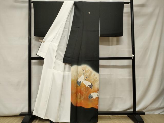 平和屋着物■豪華黒留袖 作家物 群鶴松葉枝梅文 暈し染め 金彩 正絹 逸品 CABF9936ev
