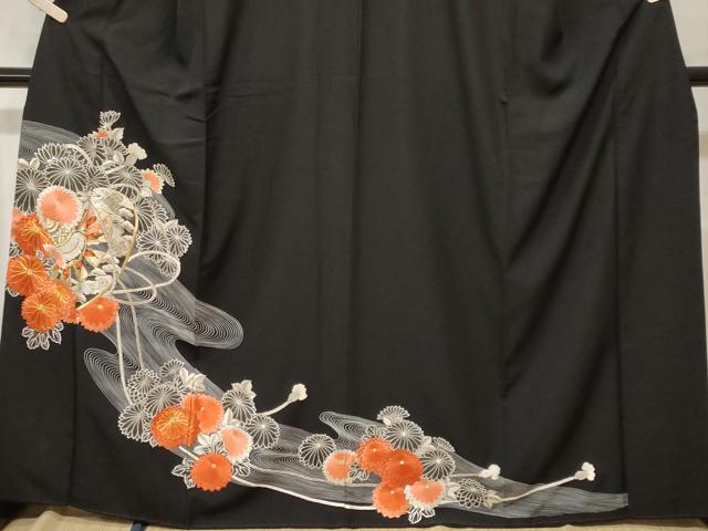平和屋着物■豪華黒留袖 源氏車流水花文 正絹 逸品 CABF9943ev