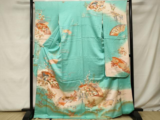 平和屋着物■豪華振袖 駒刺繍 地紙風景文 暈し染め 金銀彩 正絹 逸品 CABF9949ev