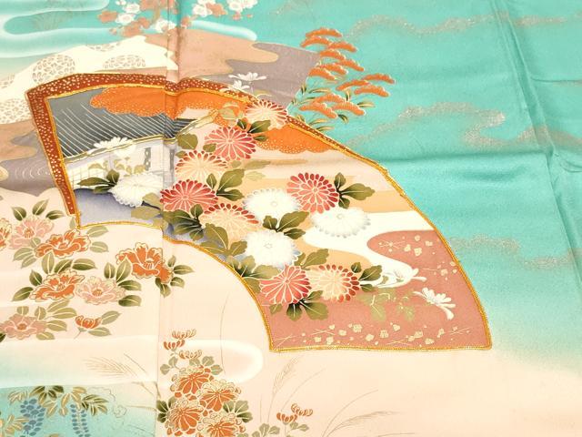 平和屋着物■豪華振袖 駒刺繍 地紙風景文 暈し染め 金銀彩 正絹 逸品 CABF9949ev