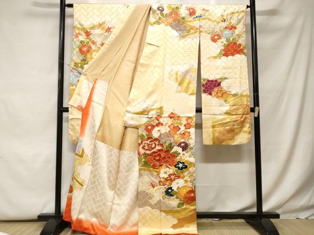 平和屋着物■豪華振袖 駒刺繍 屏風草花文 正絹 逸品 CABF9954ev