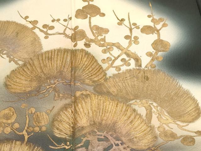 平和屋着物■豪華黒留袖 手描き 松梅文 暈し染め 金彩 正絹 逸品 CABF9955ev