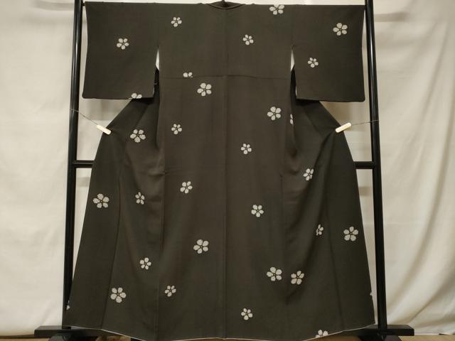 平和屋着物■上質な小紋 舞花文 黒地 正絹 逸品 CABF9958ev
