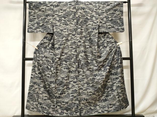 平和屋着物■上質な紬 遠山風景文 正絹 逸品 CABF9961ev