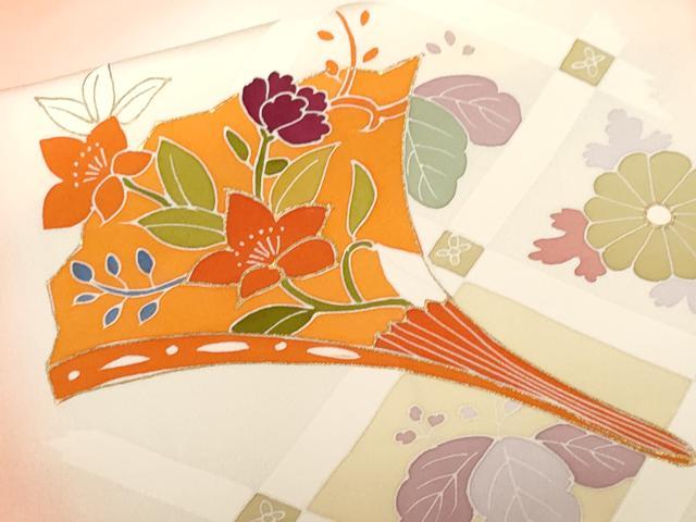 平和屋着物■訪問着 駒刺繍 檜垣花文 向かい鳥 暈し染め 金彩 正絹 逸品 CABF9978ev
