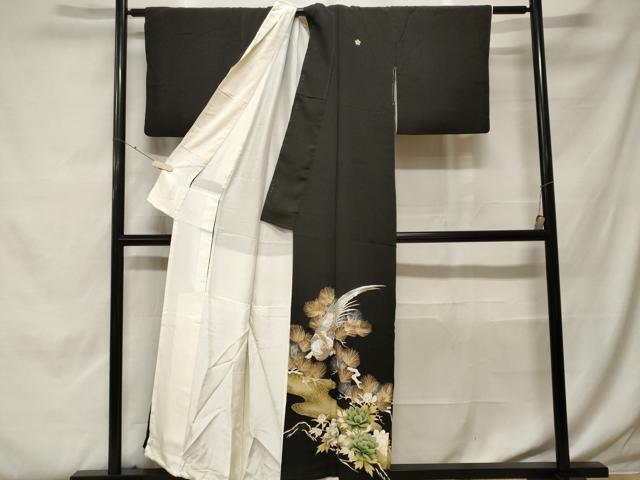 平和屋着物■豪華黒留袖 駒刺繍 流水尾長鳥松葉花文 金彩 正絹 逸品 CABF9985ev