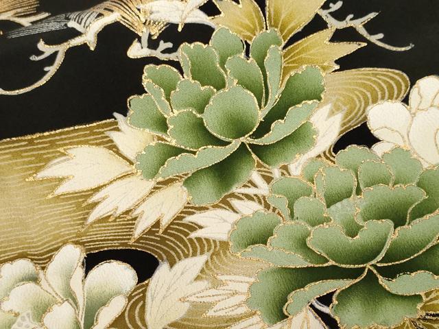 平和屋着物■豪華黒留袖 駒刺繍 流水尾長鳥松葉花文 金彩 正絹 逸品 CABF9985ev