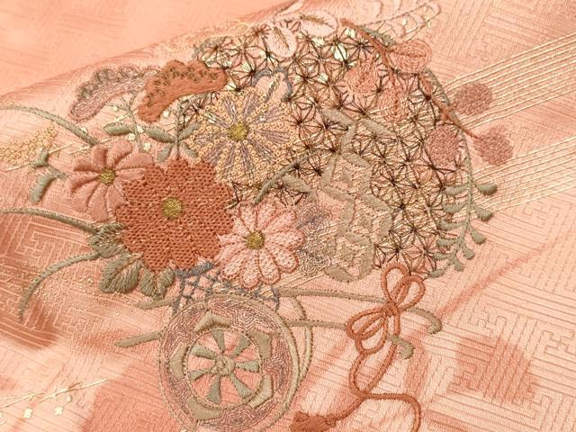 平和屋着物■訪問着 刺繍 枝花文 花車文 暈し染め 金彩 正絹 逸品 CABF9987ev