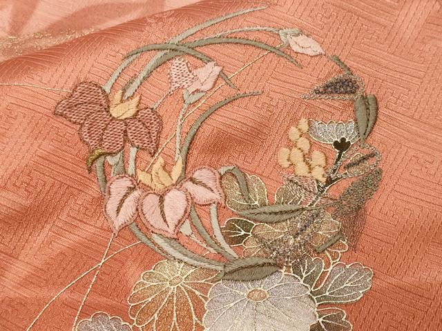 平和屋着物■訪問着 刺繍 枝花文 花車文 暈し染め 金彩 正絹 逸品 CABF9987ev