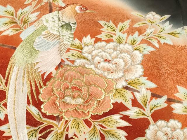 平和屋着物■豪華黒留袖 刺繍 尾長鳥枝花文 暈し染め 金彩 正絹 逸品 CABF9991ev