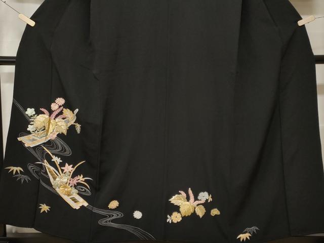 平和屋着物■豪華黒留袖 刺繍 流水舟桐文 正絹 逸品 CABF9999ev