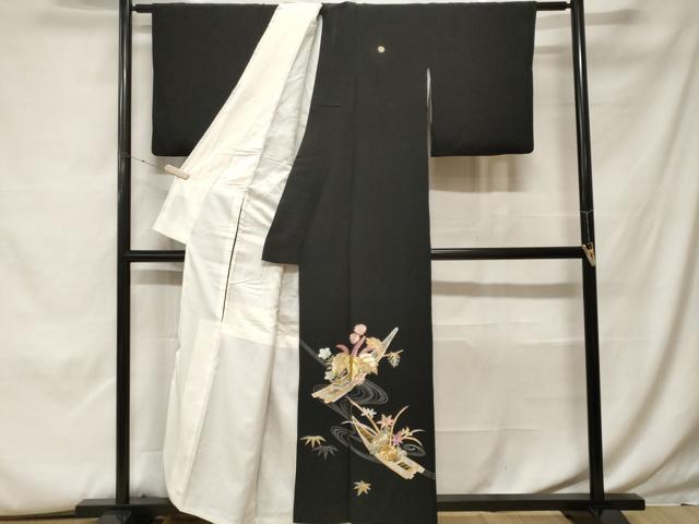 平和屋着物■豪華黒留袖 刺繍 流水舟桐文 正絹 逸品 CABF9999ev