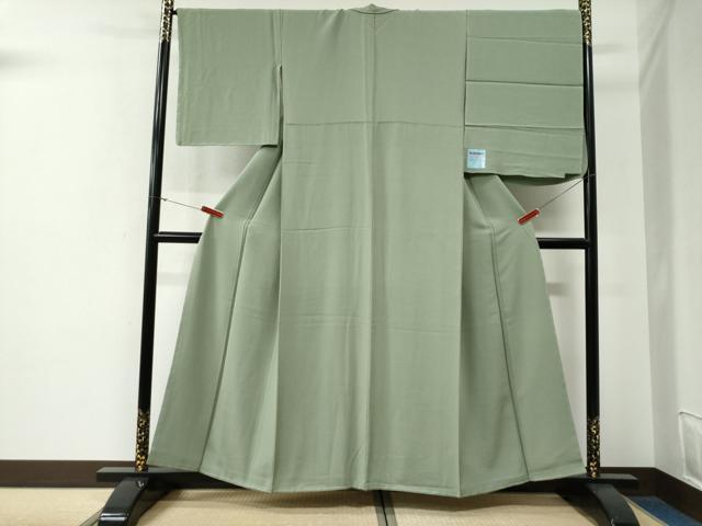 平和屋着物●上質な色無地 山葵色 反端付き 正絹 逸品 未使用 CABG0003yc