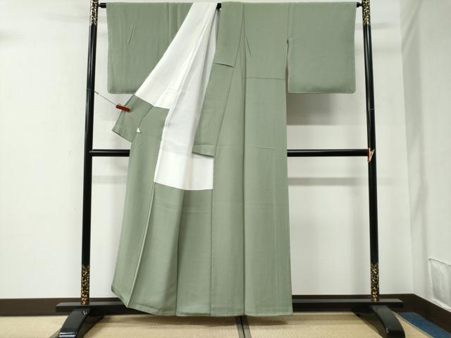 平和屋着物●上質な色無地 山葵色 反端付き 正絹 逸品 未使用 CABG0003yc