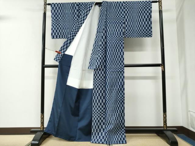 平和屋着物●上質な紬 変わり市松文 正絹 逸品 未使用 CABG0017yc
