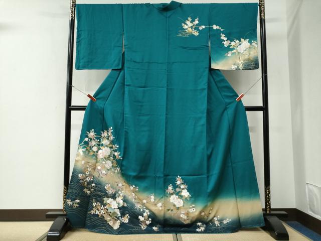 平和屋着物●訪問着 立波草花文 暈し染め 金彩 ロング丈 正絹 逸品 未使用 CABG0022yc