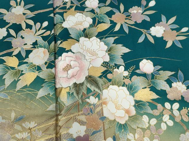 平和屋着物●訪問着 立波草花文 暈し染め 金彩 ロング丈 正絹 逸品 未使用 CABG0022yc