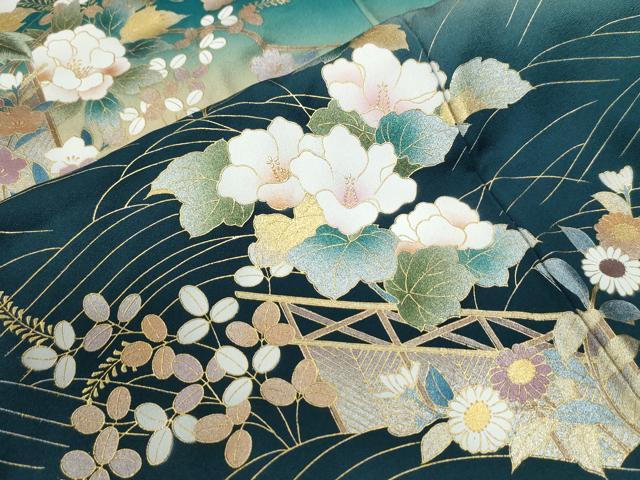 平和屋着物●訪問着 立波草花文 暈し染め 金彩 ロング丈 正絹 逸品 未使用 CABG0022yc