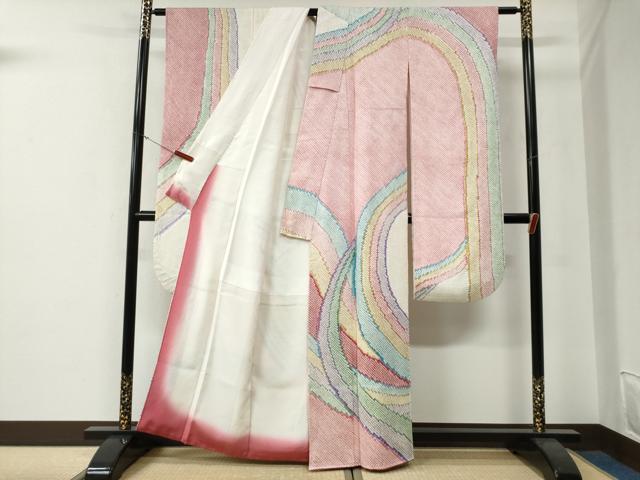 平和屋着物●豪華振袖 総絞り よろけ縞 正絹 逸品 CABG0032yc