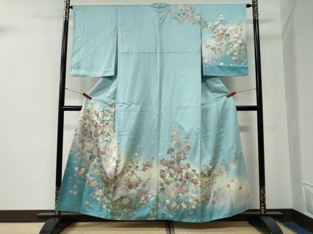 平和屋着物●螺鈿作家 藤本隆士 訪問着 枝菊文 暈し染め 金銀彩 正絹 逸品 CABG0035yc