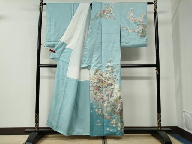 平和屋着物●螺鈿作家 藤本隆士 訪問着 枝菊文 暈し染め 金銀彩 正絹 逸品 CABG0035yc