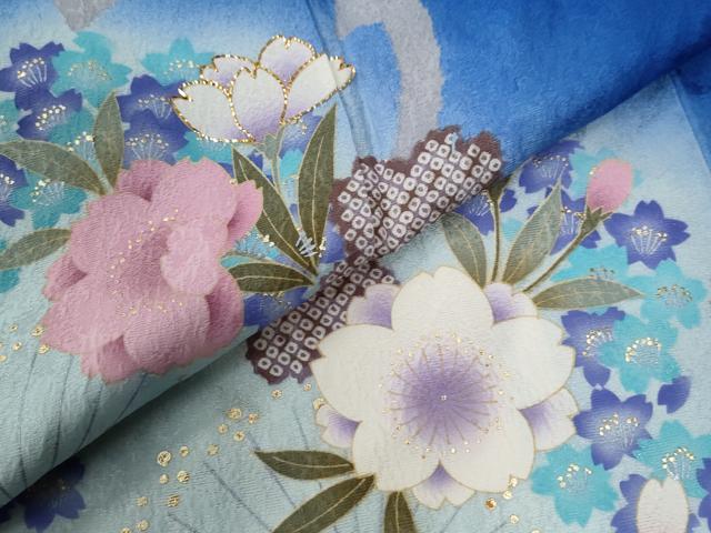 平和屋着物●豪華振袖 舞桜文 ラメ糸 蛍暈し 金彩 正絹 逸品 未使用 CABG0037yc