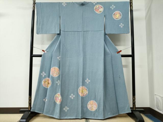 平和屋着物●京友禅作家 松井佚鴦 訪問着 駒刺繍 花蝶丸文 金彩 正絹 逸品 CABG0050yc