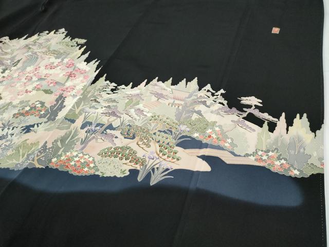 平和屋着物●本加賀友禅作家 西川健一 黒留袖 樹林風景文 正絹 逸品 未使用 CABG0057yc