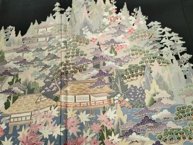 平和屋着物●本加賀友禅作家 西川健一 黒留袖 樹林風景文 正絹 逸品 未使用 CABG0057yc