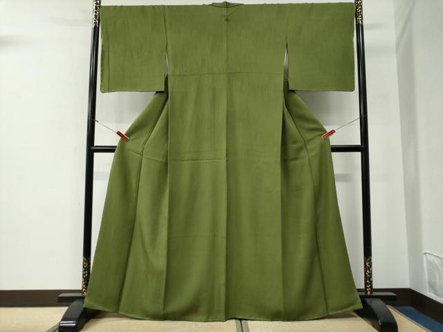 平和屋着物●上質な色無地 霞地紋 草色 さが美扱い 正絹 逸品 未使用 CABG0063yc