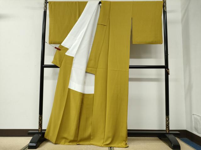 平和屋着物●上質な色無地 芥子色 ロング丈 正絹 逸品 CABG0064yc