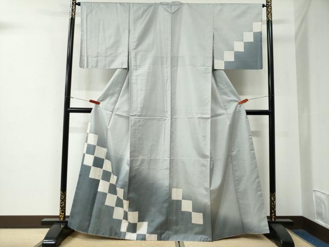 平和屋着物●訪問着 本場染大島紬 胴抜き仕立て 市松文 正絹 逸品 CABG0071yc