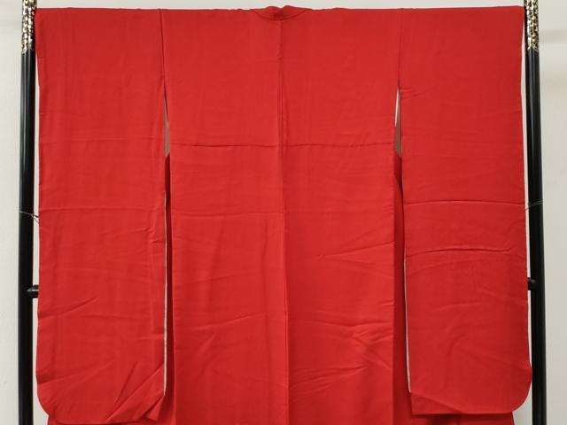平和屋着物●豪華振袖 色無地 辻が花地紋 深緋色 正絹 逸品 CABG0078yc