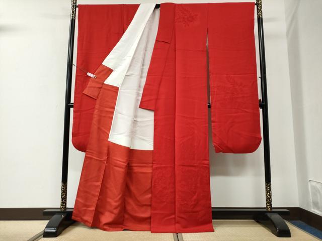 平和屋着物●豪華振袖 色無地 辻が花地紋 深緋色 正絹 逸品 CABG0078yc