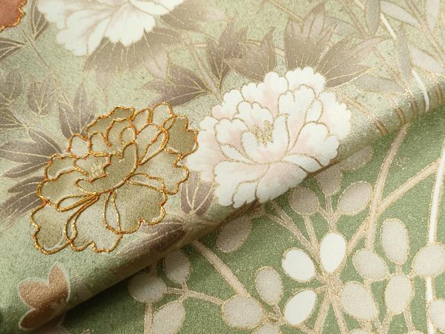 平和屋着物●訪問着 駒刺繍 牡丹花文 暈し染め 金彩 正絹 逸品 CABG0079yc