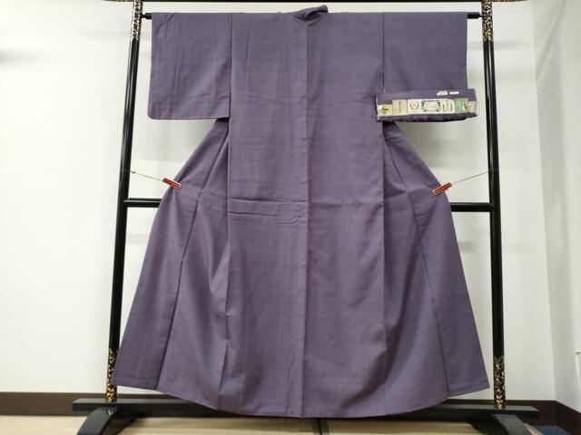 平和屋着物●結城紬 色無地 古代紫色 証紙付き 正絹 逸品 CABG0085yc