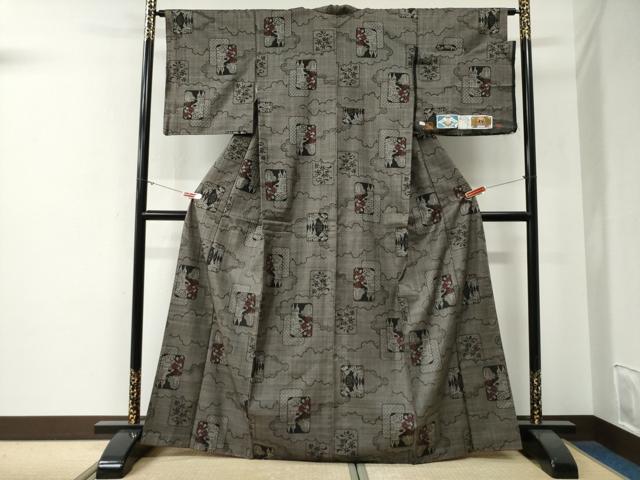 平和屋着物●本場大島紬 7マルキ 泥染め 雲取り色紙重ね風景文 重田スガ作 証紙付き 正絹 逸品 CABG0087yc