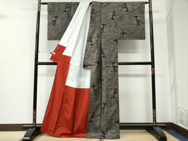 平和屋着物●本場大島紬 7マルキ 泥染め 雲取り色紙重ね風景文 重田スガ作 証紙付き 正絹 逸品 CABG0087yc