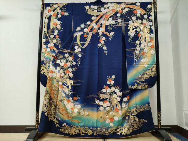 平和屋着物●ブライダルファッションデザイナー・桂由美 振袖 十二単風 束ね熨斗吉祥舞桜文 金彩 正絹 逸品 CABG0090yc