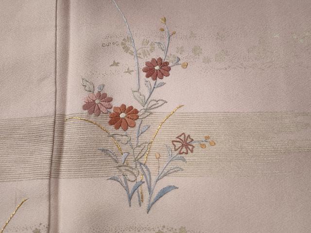 平和屋着物●訪問着 刺繍 霞草花文 暈し染め 金彩 正絹 逸品 未使用 CABG0094yc