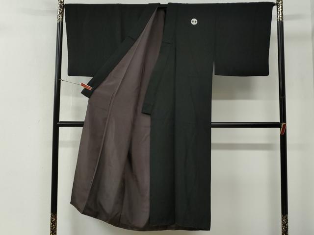平和屋着物●男性 黒紋付 羽織セット 羽裏:虎 正絹 逸品 CABG0101yc