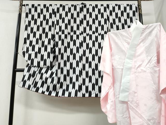 平和屋着物●小振袖 二尺袖・長襦袢セット 矢羽文 洗える着物 CABG0104yc