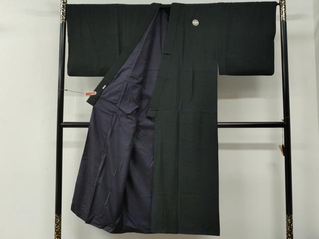 平和屋着物●男性 黒紋付 羽織セット 羽裏:富士・龍 正絹 逸品 CABG0107yc