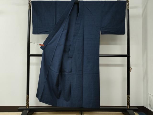 平和屋着物●男性 紬 アンサンブル 色無地 鉄紺色 羽裏:龍 正絹 逸品 CABG0109yc