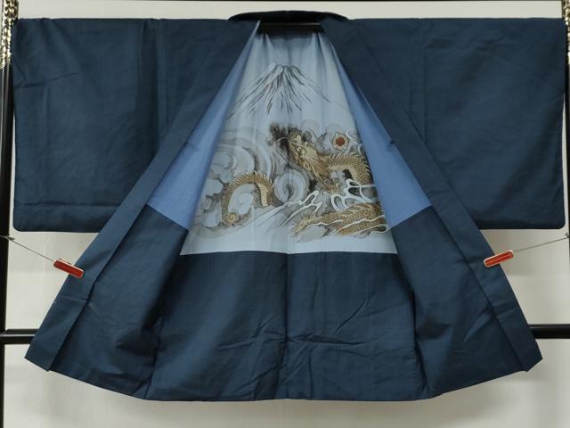 平和屋着物●男性 本場大島紬 アンサンブル 100亀甲 総詰め 羽裏:富士・龍 正絹 逸品 CABG0110yc