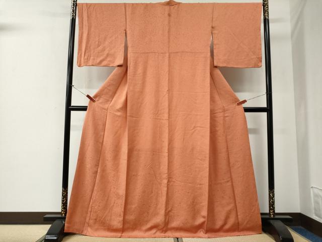 平和屋着物●上質な色無地 万寿菊草花地紋 東雲色 ロング丈 正絹 逸品 CABG0124yc