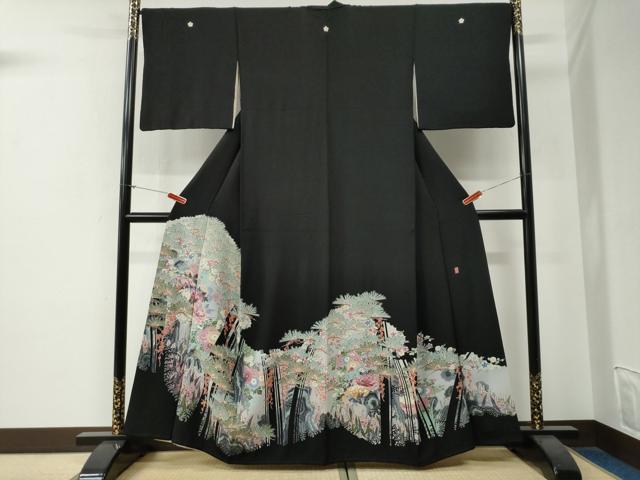 平和屋着物●本加賀友禅作家 村田幸司 黒留袖 松葉草花文 正絹 逸品 CABG0133yc