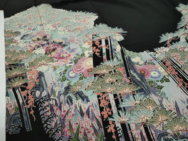 平和屋着物●本加賀友禅作家 村田幸司 黒留袖 松葉草花文 正絹 逸品 CABG0133yc