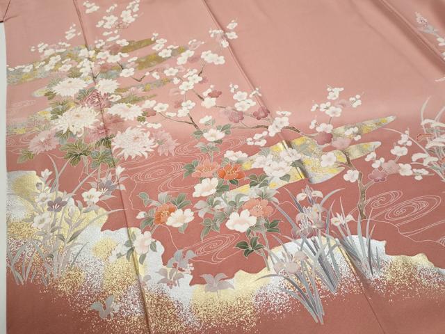 平和屋着物●訪問着 エ霞草花文 暈し染め 金銀彩 正絹 逸品 CABG0137yc