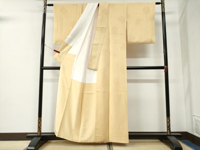 平和屋着物●上質な色無地 破れ色紙草花地紋 蜂蜜色 正絹 逸品 CABG0139yc